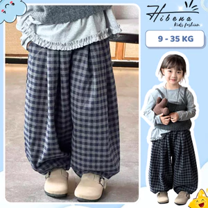 Quần kẻ sọc caro ống rộng cho bé Hibenakids, lưng chun thoải mái, dáng unisex mặc hằng ngày QT2