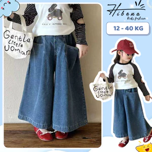 Quần jean bé gái Hibenakids, quần bò ống rộng lưng chun kiểu dáng hiện đại bé mặc đi học, đi chơi QT3