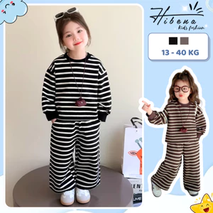 Đồ bộ bé gái, bộ dài tay bé gái họa tiết kẻ sọc đen trắng chất liệu mềm mại thoáng mát BT1