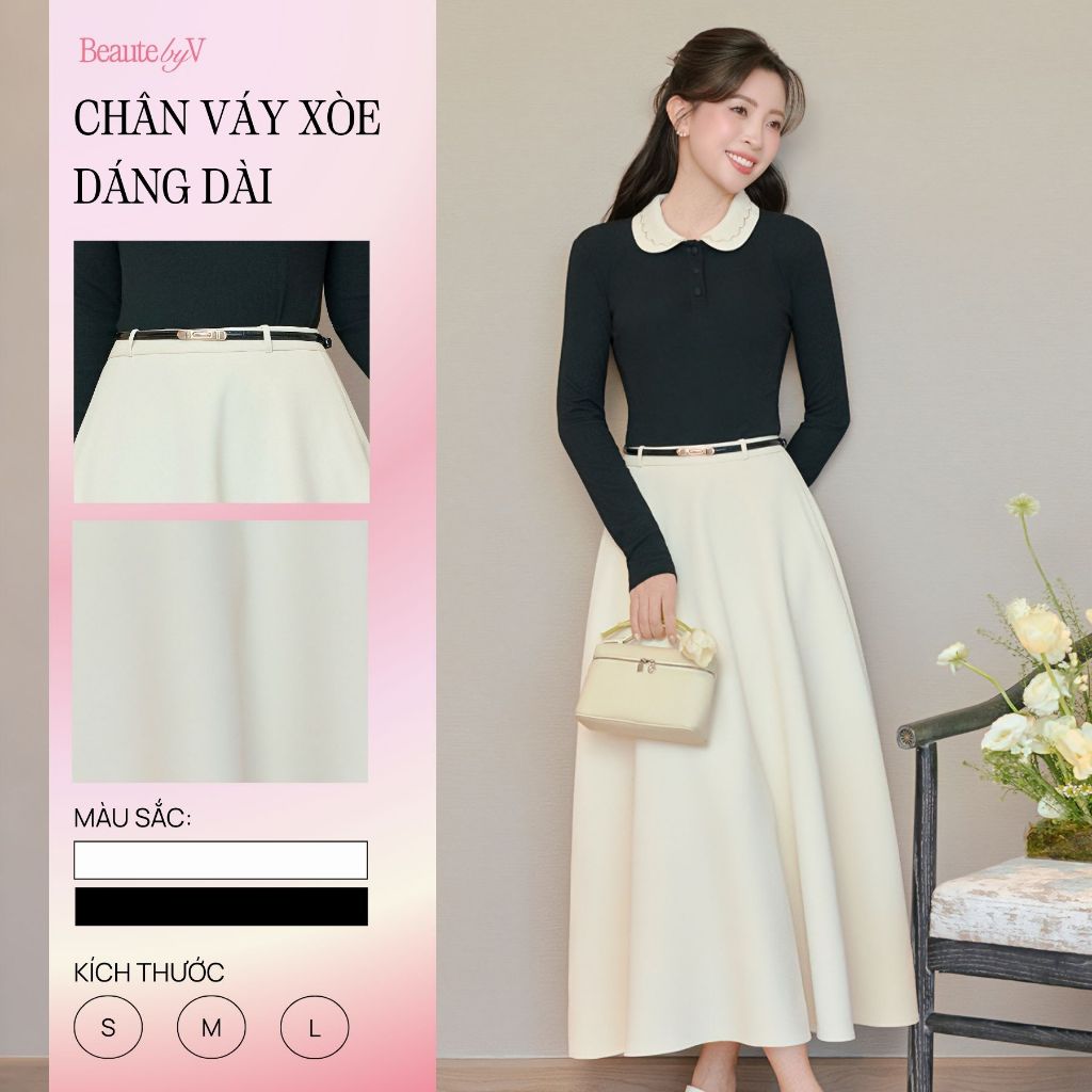[BÁN CHẠY] Chân váy xoè nữ dáng dài Viccy BEAUTEBYV chất liệu xước hàn dày dặn