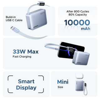 【CCC Ceretified】Pin sạc dự phòng UGREEN Mini 33W 10000mAh 33W PD30W USB-C * 2 + USB-A Đầu ra 3 cổng tích hợp Màn