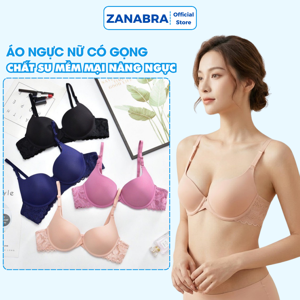 Áo ngực nữ có gọng mút vừa chất su, Áo lót nữ nâng ngực tạo khe phối ren hiện đại ZANABRA A016
