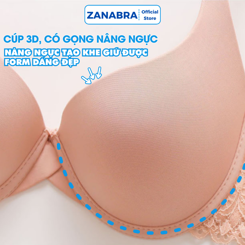 Áo ngực nữ có gọng mút vừa chất su, Áo lót nữ nâng ngực tạo khe phối ren hiện đại ZANABRA A016
