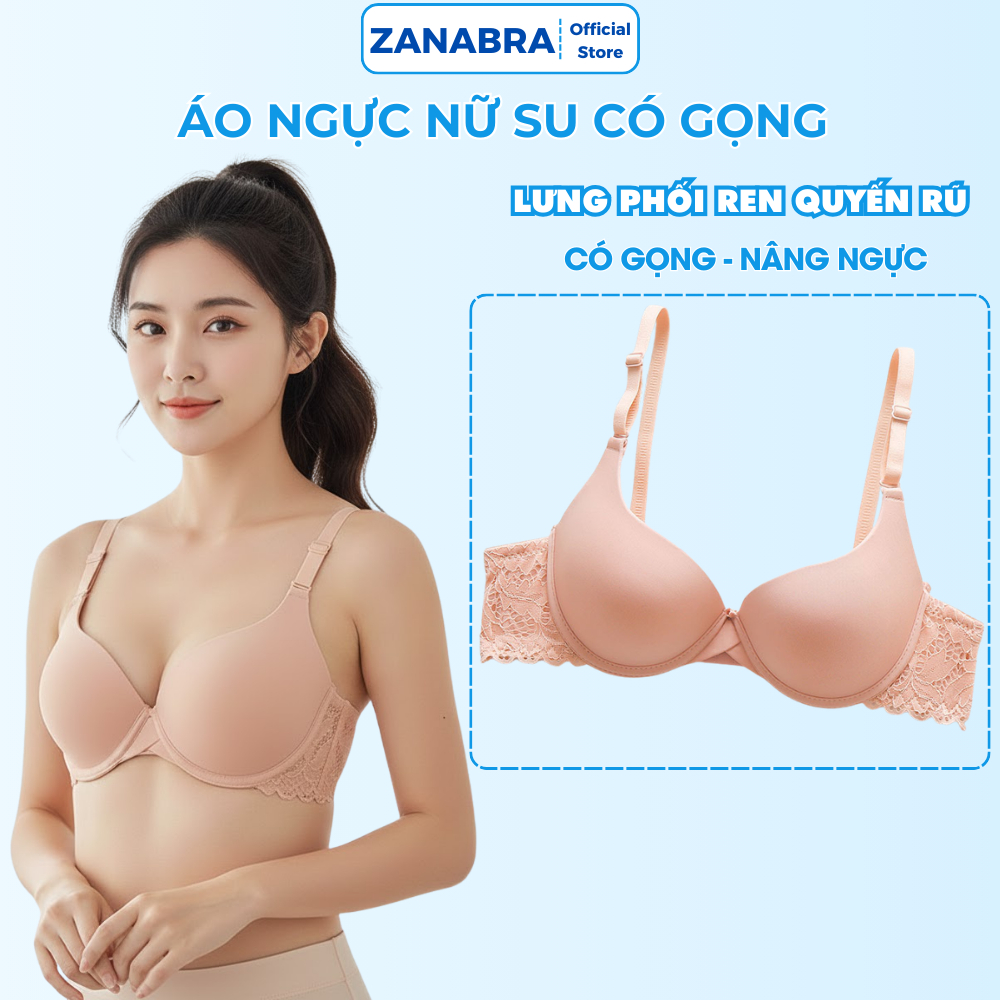 Áo Ngực Lưng Ren Sexy, Áo Lót Nữ Có Gong Mút Vừa Nâng Ngực Tôn Dáng ZANABRA A016