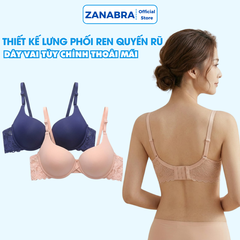 Áo ngực nữ có gọng mút vừa chất su, Áo lót nữ nâng ngực tạo khe phối ren hiện đại ZANABRA A016