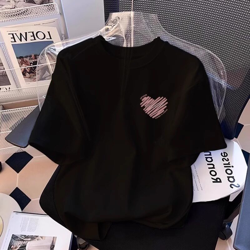 áo thun nữ form rộng Mùa hè giản dị phụ nữ tay áo ngắn áo phông tình yêu in unisex 100% cotton - Local Brand