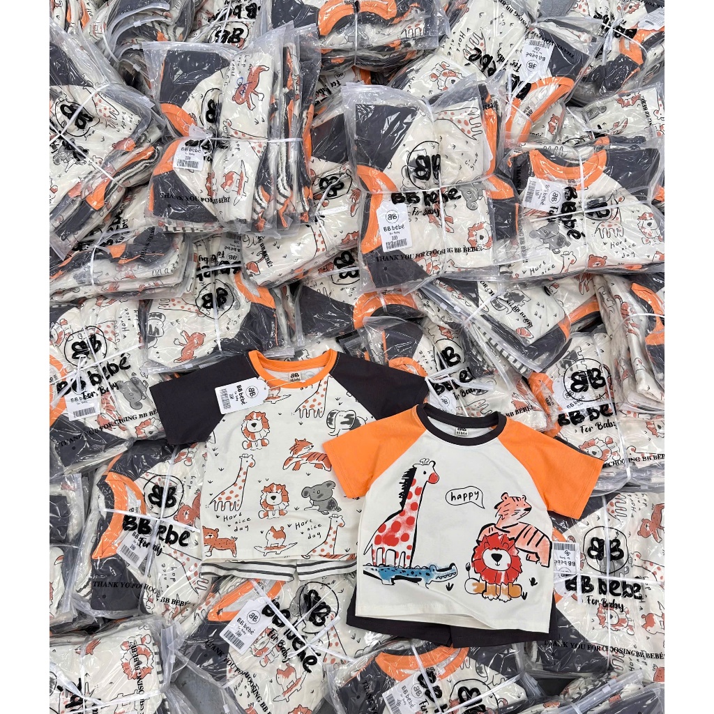 Combo 2 bộ cotton hoạ tiết thú rừng dễ thương, màu sạch dễ mặc, set 2 bộ cotton mềm mát cho bé trai