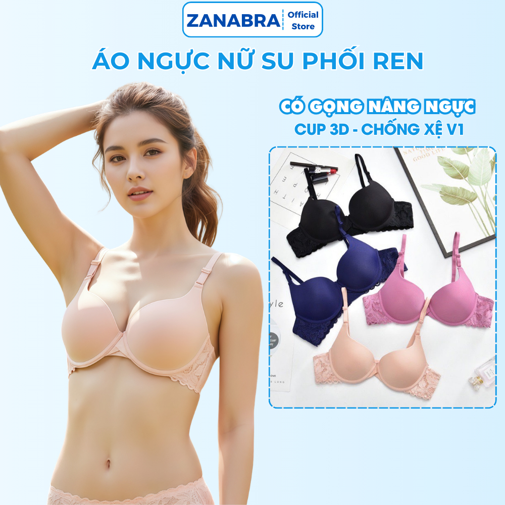 [MẪU MỚI 2026] Áo ngực nữ có gọng nâng ngực viền ren, áo lót nữ chất su mút vừa mềm mại ZANABRA A016