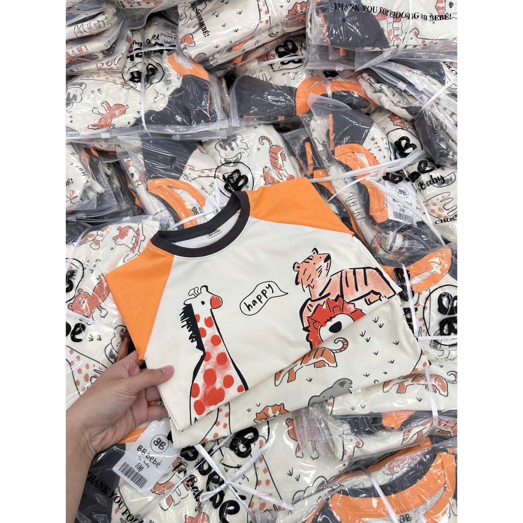 Combo 2 bộ cotton hoạ tiết thú rừng dễ thương, màu sạch dễ mặc, set 2 bộ cotton mềm mát cho bé trai