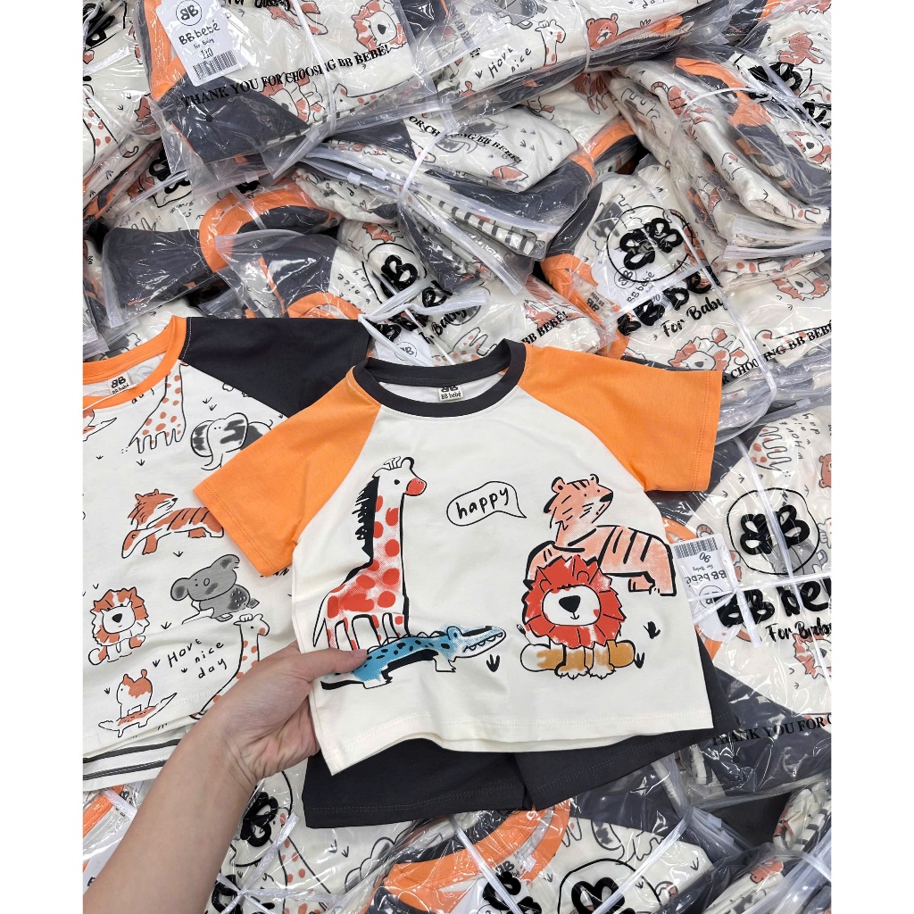 Combo 2 bộ cotton hoạ tiết thú rừng dễ thương, màu sạch dễ mặc, set 2 bộ cotton mềm mát cho bé trai