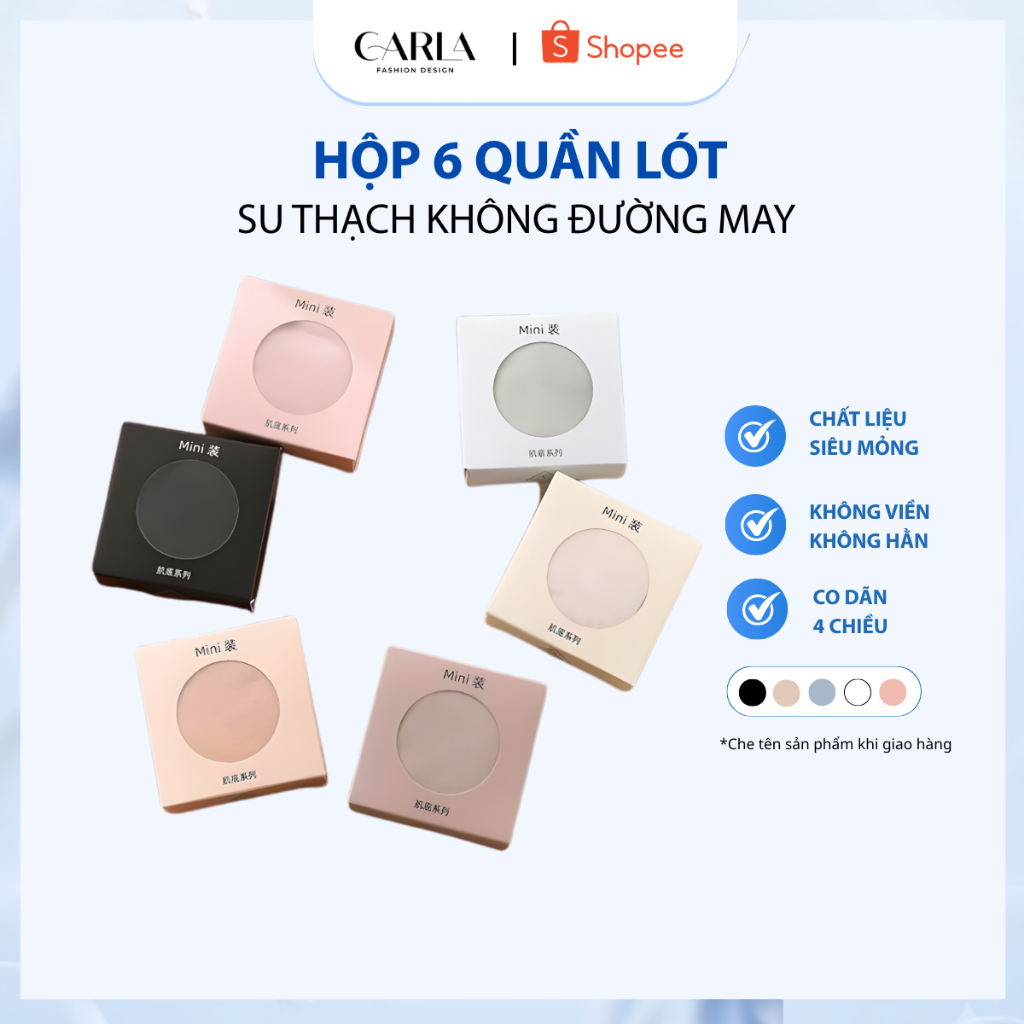 [Che Tên] CARLA Hộp 6 Quần Lót Nữ Su Thạch Không Đường May Tàng Hình Băng Lụa Siêu Mát Mềm Mịn Kháng Khuẩn
