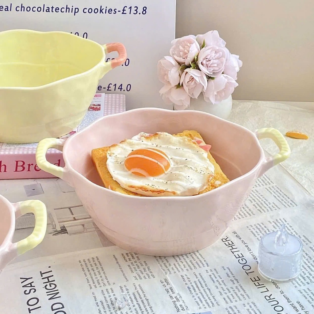 Bát Tô Sứ Pastel Kèm Muôi Múc Canh – Tô Ăn Mì, Cháo, Canh Tay Cầm Dễ Thương
