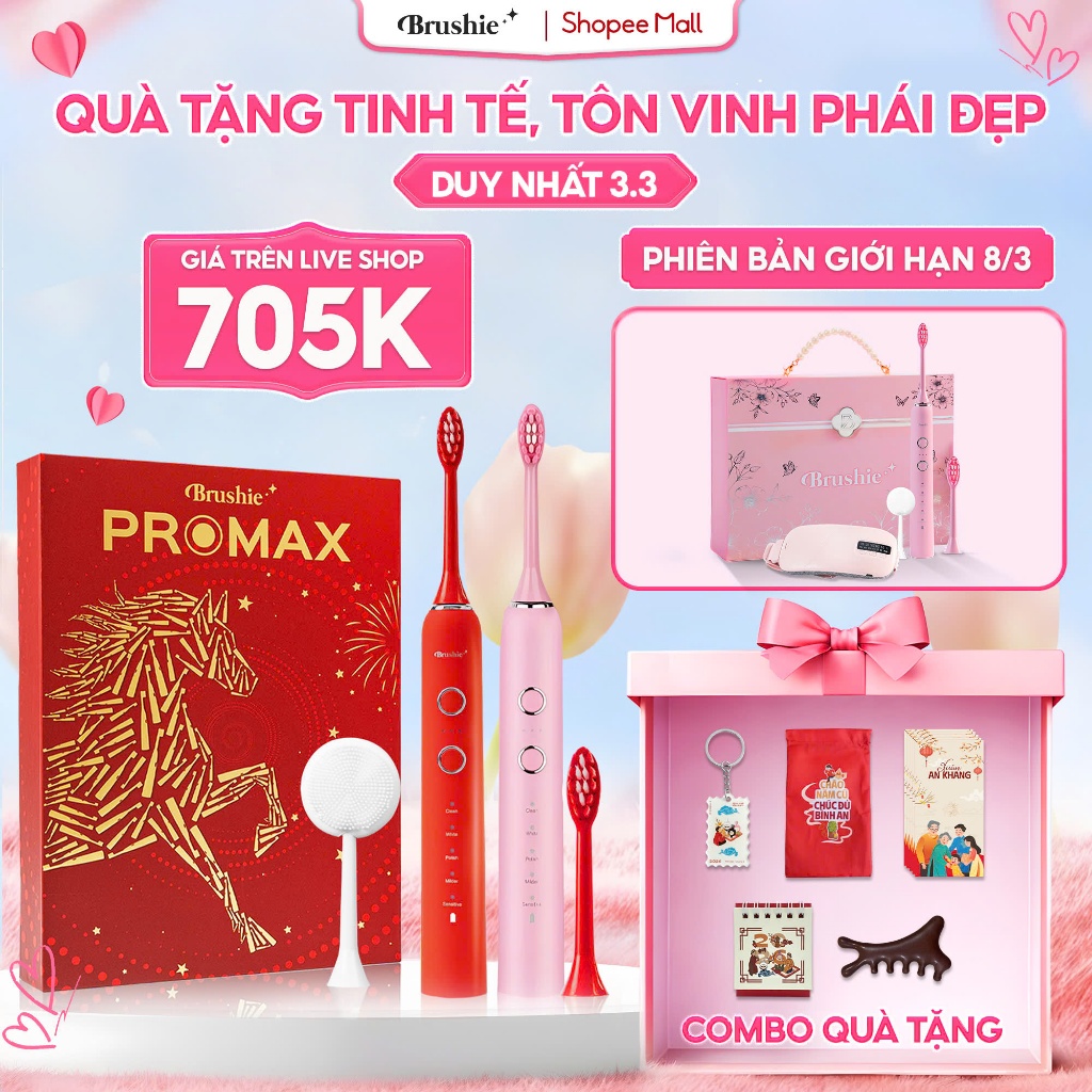 [GIÁ 799K TẠI LIVE SHOP] Bàn Chải Điện Brushie Promax Set quà tặng cho ...