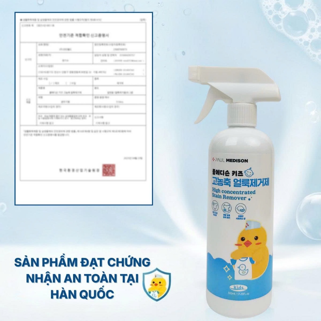 [1000 LẦN XỊT]  Xịt Tẩy Quần Áo Cho Bé Paul Medison 510ML – Không Cần Chà Mạnh, Phù Hợp Da Nhạy Cảm, Không Lo Phai Màu