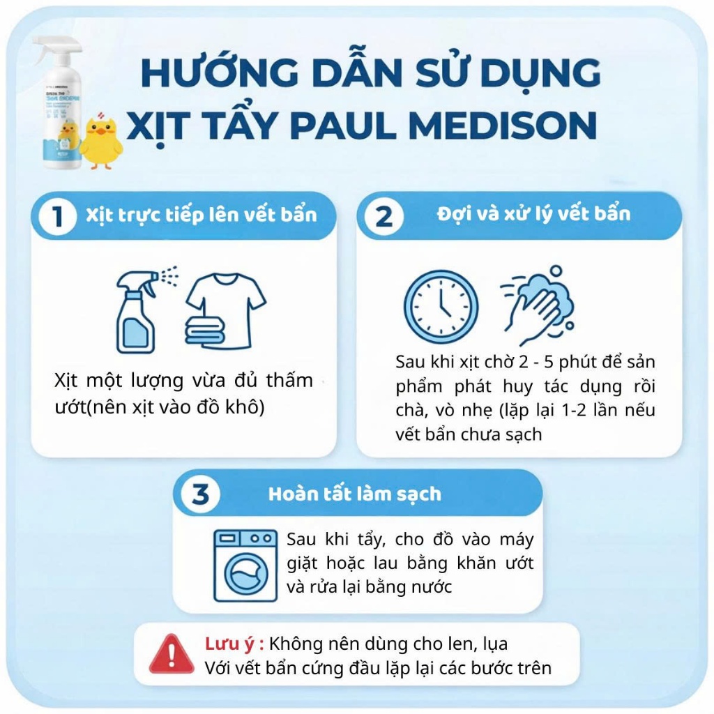 [1000 LẦN XỊT]  Xịt Tẩy Quần Áo Cho Bé Paul Medison 510ML – Không Cần Chà Mạnh, Phù Hợp Da Nhạy Cảm, Không Lo Phai Màu