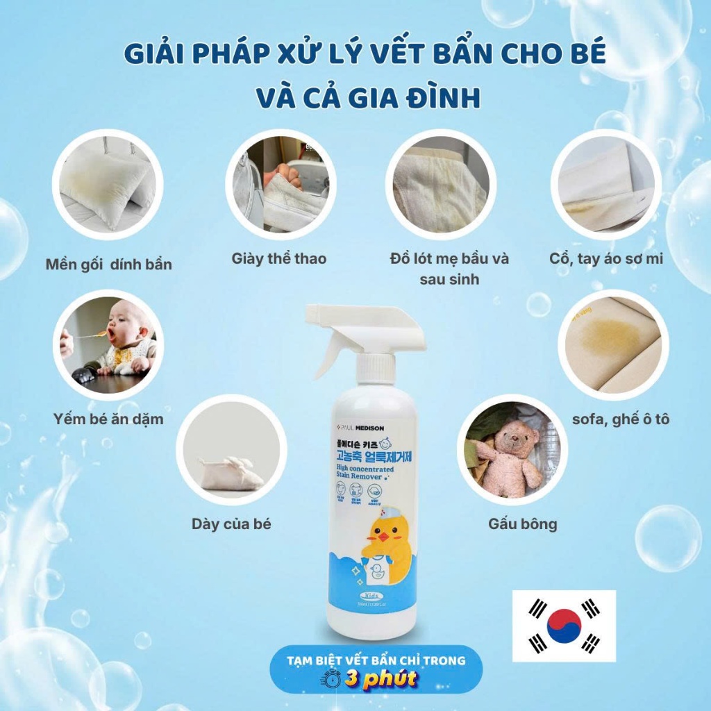 [1000 LẦN XỊT]  Xịt Tẩy Quần Áo Cho Bé Paul Medison 510ML – Không Cần Chà Mạnh, Phù Hợp Da Nhạy Cảm, Không Lo Phai Màu