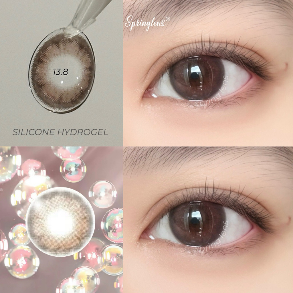 Kính áp tròng Proud Brown nâu hồng đen viền giãn tròng cute douyin Silicone Hydrogel 1 tháng 0-7 độ | Spring Lens