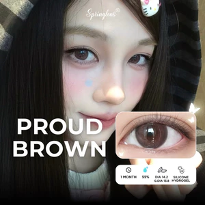 Kính áp tròng Proud Brown nâu hồng đen viền giãn tròng cute douyin Silicone Hydrogel 1 tháng 0-7 độ | Spring Lens