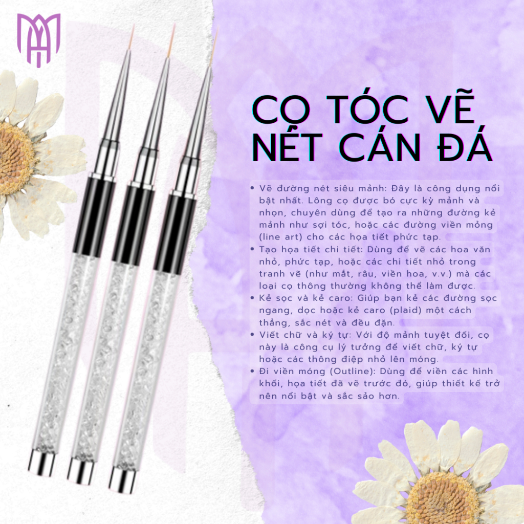 Cọ Tóc Vẽ Nét Cán Đá Cao Cấp Mary Artistry Kích Cỡ 7mm, 9mm, 11mm Tùy Chọn - Vẽ Chi Tiết