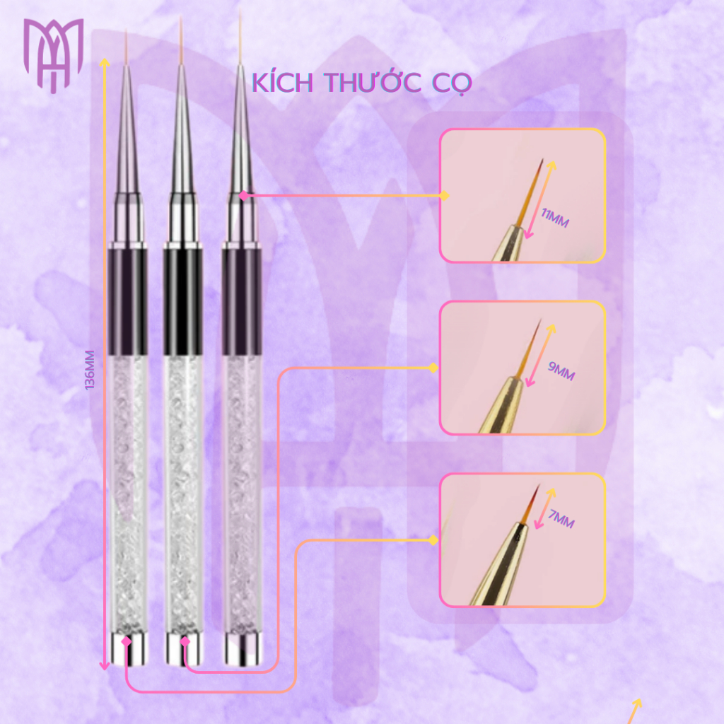 Cọ Tóc Vẽ Nét Cán Đá Cao Cấp Mary Artistry Kích Cỡ 7mm, 9mm, 11mm Tùy Chọn - Vẽ Chi Tiết
