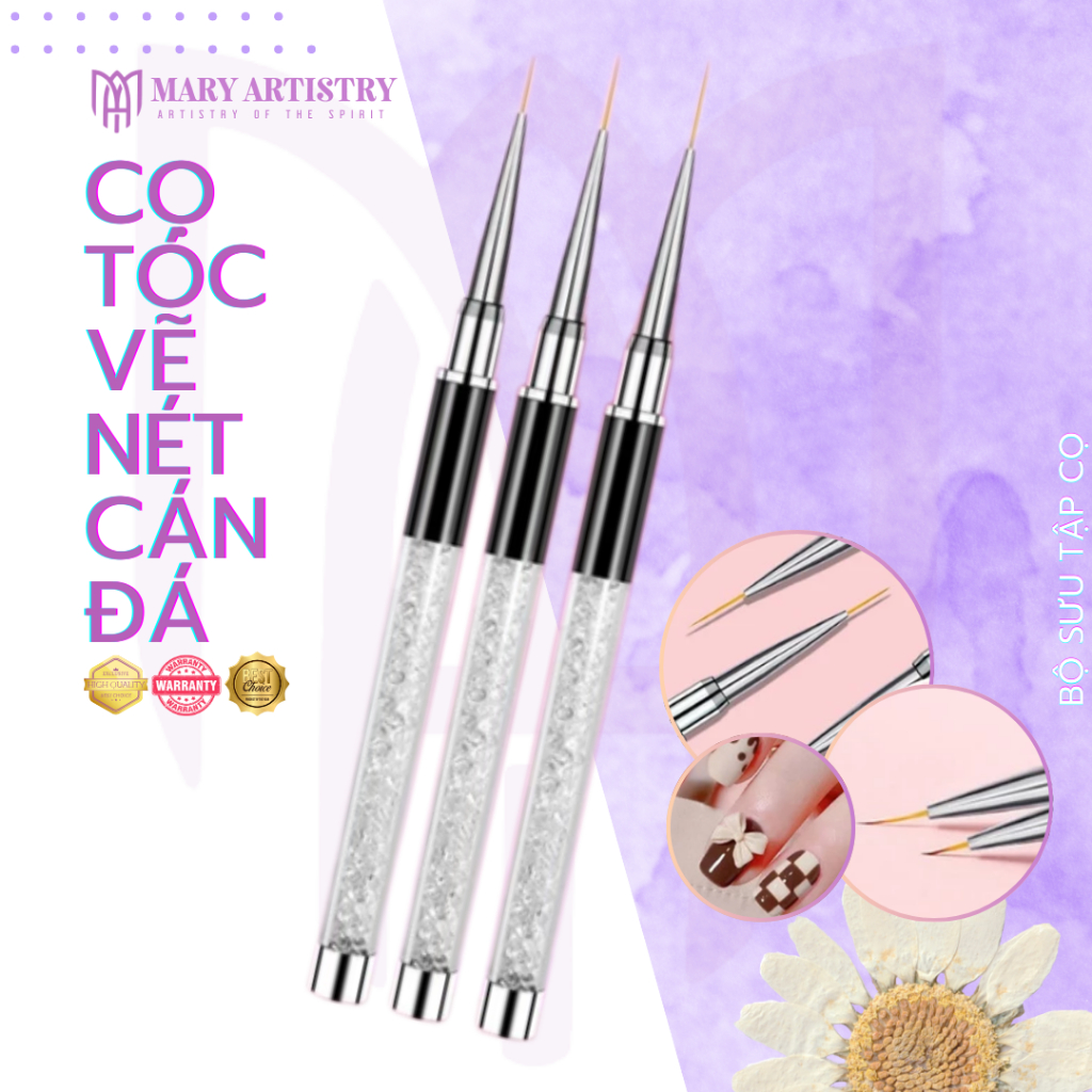 Cọ Tóc Vẽ Nét Cán Đá Cao Cấp Mary Artistry Kích Cỡ 7mm, 9mm, 11mm Tùy Chọn - Vẽ Chi Tiết