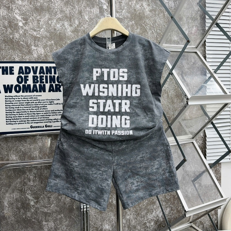 Bộ quần áo sát nách Cho Bé Trai PTOS 17-60kg Vải Cotton Mềm Mịn, Thấm Hút Tốt, size từ 17-60kg  [KB08]