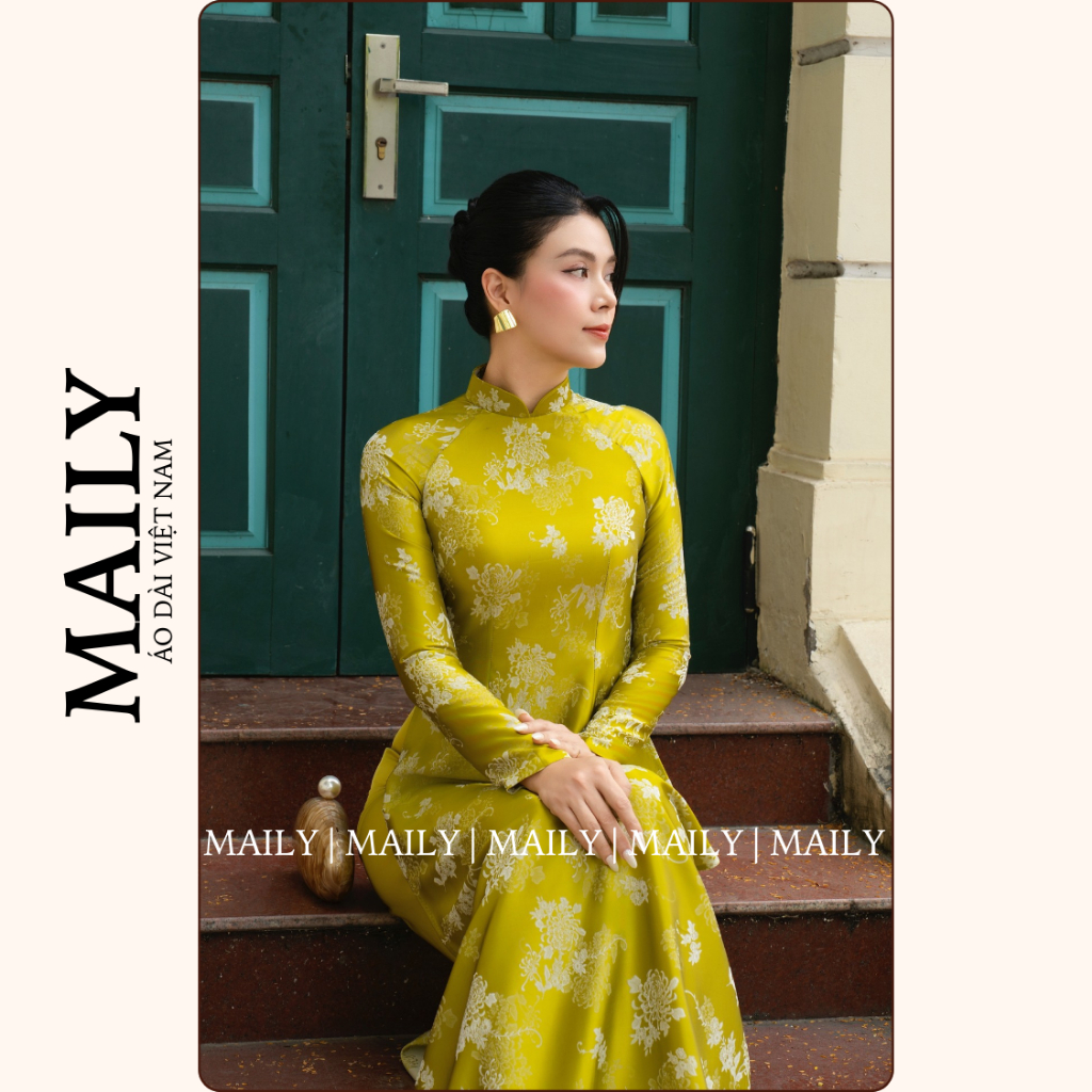 Áo Dài Duyên Nhã Dáng Ôm Truyền Thống, Thiết Kế 2 Tà Cổ Cao Tay Dài Sang Trọng - ÁO DÀI MAILY