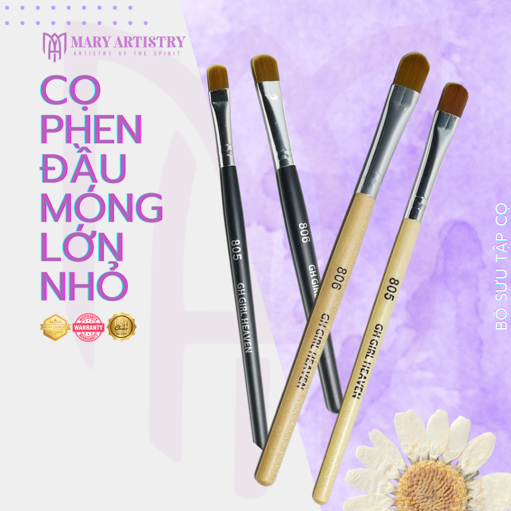 Cọ Nail Phen (French) GH Girl Heaven Đầu Móng Lớn Nhỏ, Cọ Chùi Phen Móng - Cán Đen, Cán Gỗ
