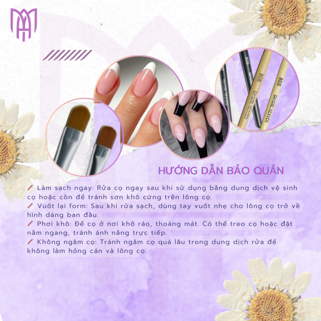 Cọ Nail Phen (French) GH Girl Heaven Đầu Móng Lớn Nhỏ, Cọ Chùi Phen Móng - Cán Đen, Cán Gỗ