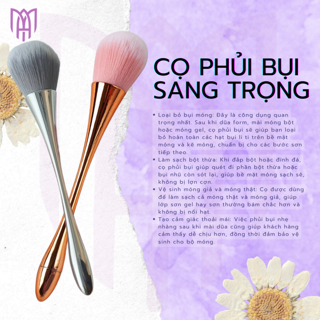 Cọ Phủi Bụi Nail Mary Artistry Cán Dài Sang Trọng - Phủi Sạch Bụi Sau Khi Dũa Hoặc Phá Gel