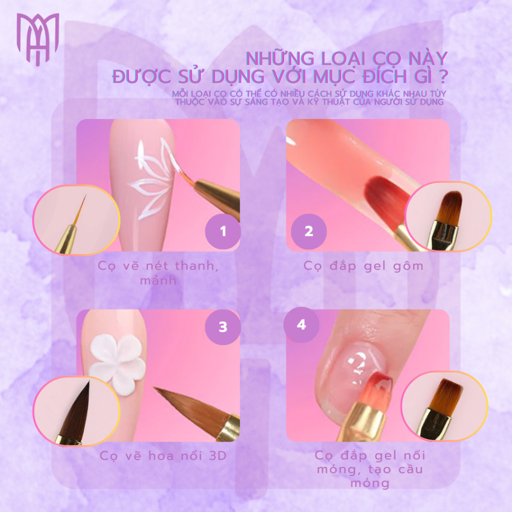 Cọ Vẽ Nét Hai Đầu N2A Mary Artistry Vẽ Nét Úp Gel, Nặn Hoa Đắp Bột Nối Móng Tiện Lợi - Combo 3 Cọ