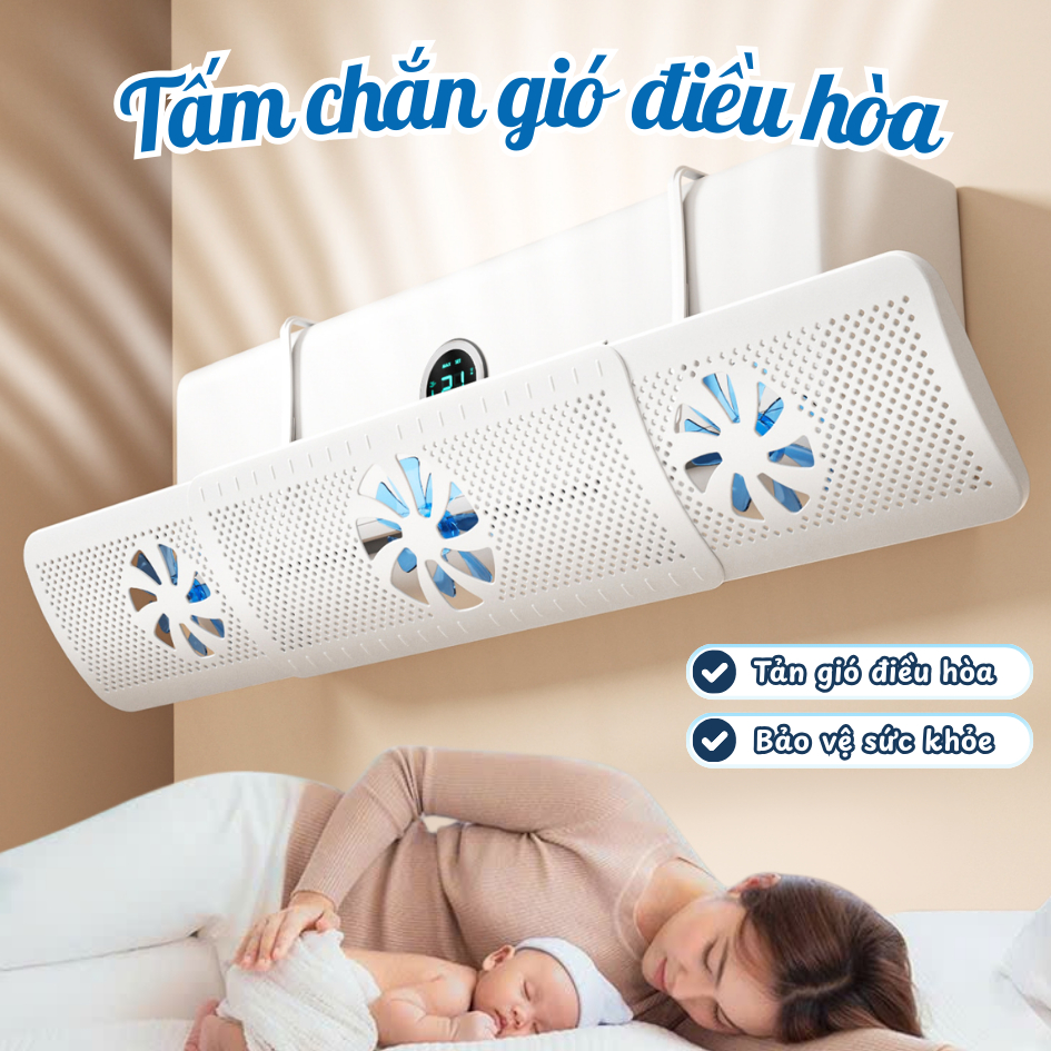 Tấm Chắn Gió Điều Hòa ABS 3 Cánh Quạt Xoay 180 Độ, Kéo Giãn 52-86cm Cản Gió Máy Lạnh Cho Mẹ Và Bé