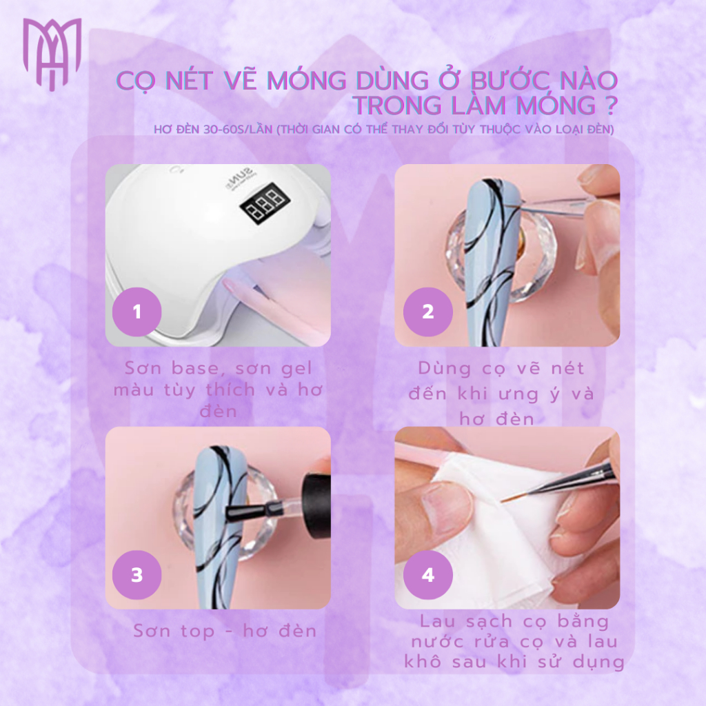 Cọ Vẽ Móng Nét Mảnh, Cọ Tóc Cao Cấp Cán Hồng Lông Mềm Japan ANSC - Combo 3 Cọ