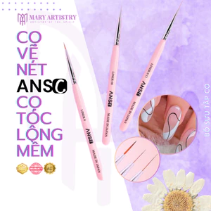 Cọ Vẽ Móng Nét Mảnh, Cọ Tóc Cao Cấp Cán Hồng Lông Mềm Japan ANSC - Combo 3 Cọ