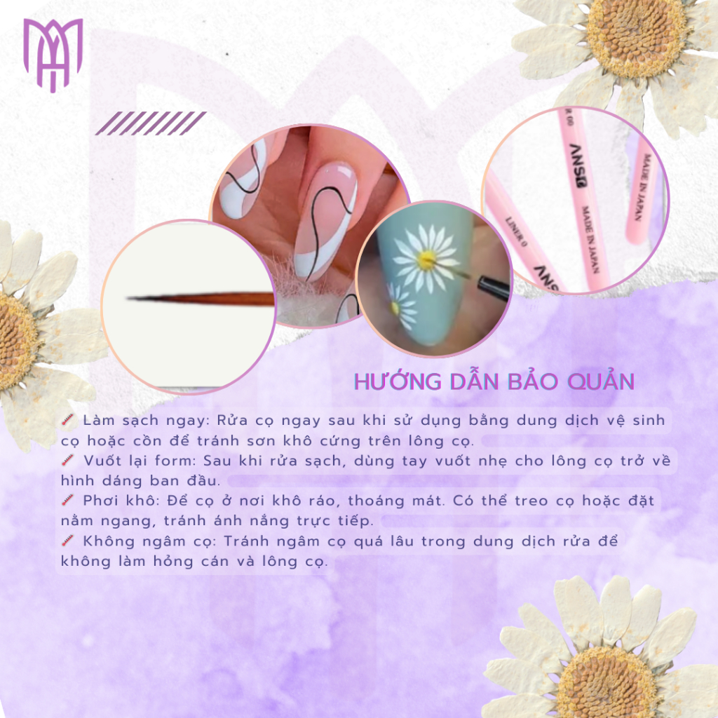 Cọ Vẽ Móng Nét Mảnh, Cọ Tóc Cao Cấp Cán Hồng Lông Mềm Japan ANSC - Combo 3 Cọ