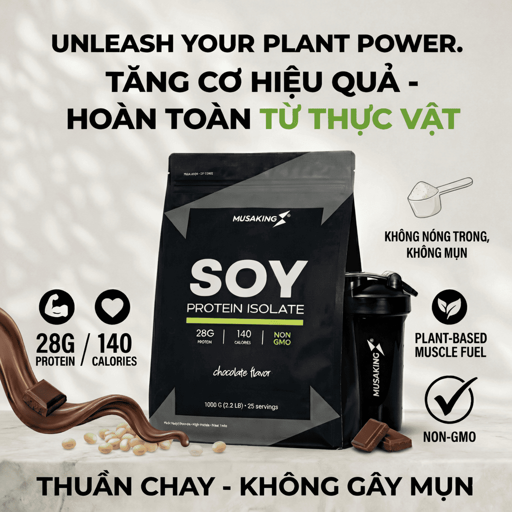 Bột Soy Protein Isolate MUSAKING 1000g túi màu đen đỏ
