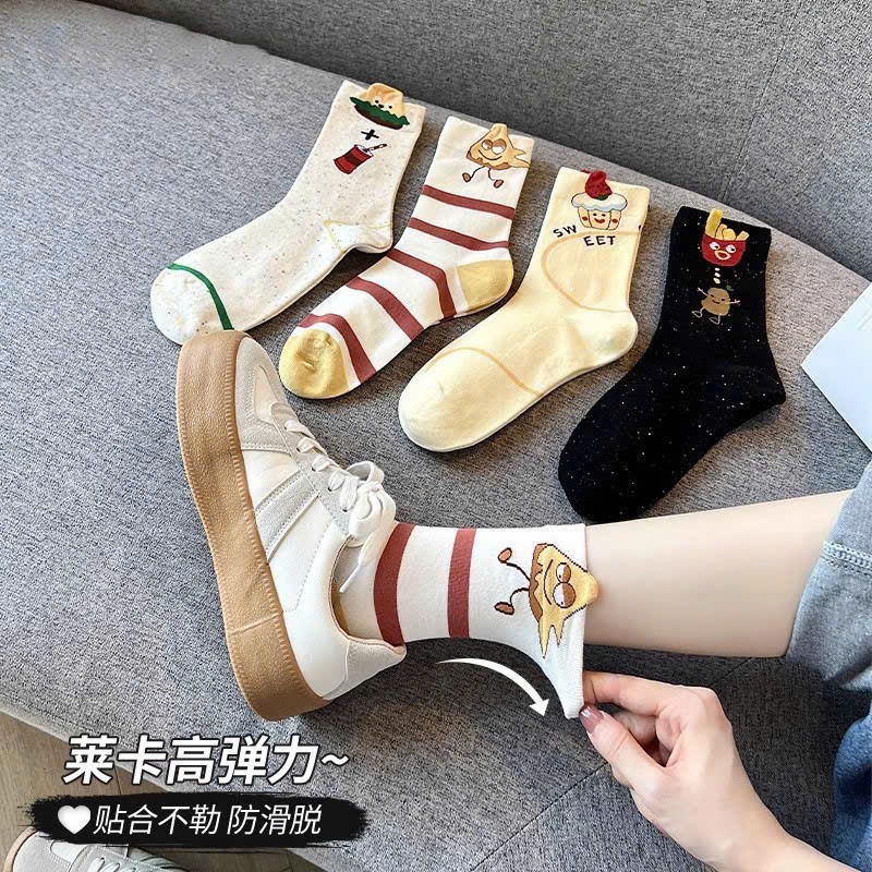 Tất Cổ Cao Hoạt Hình Dễ Thương – Vớ Nữ Hàn Quốc Cotton Mềm Mại Thấm Hút Mồ Hôi Phong Cách Vintage