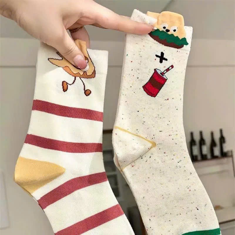 Tất Cổ Cao Hoạt Hình Dễ Thương – Vớ Nữ Hàn Quốc Cotton Mềm Mại Thấm Hút Mồ Hôi Phong Cách Vintage