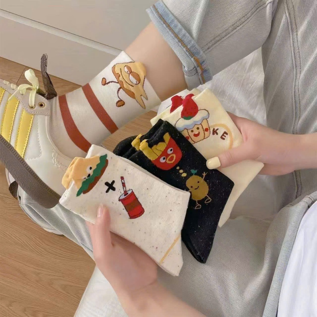 Tất Cổ Cao Hoạt Hình Dễ Thương – Vớ Nữ Hàn Quốc Cotton Mềm Mại Thấm Hút Mồ Hôi Phong Cách Vintage