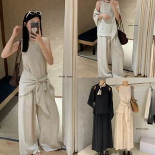 𝐏𝐡𝐢𝐞𝐧 𝐖𝐆𝐖𝐄 | (Sẵn) w8260 Set Đũi 3 Chi Tiết Áo Sát Nách Quần Ống Rộng Và Khăn