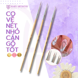 Cọ Vẽ Nét Nhỏ Cán Gỗ Cao Cấp Mary Artistry - Vẽ Hoa, Ke Nét, Hoa Văn, Hiệu Ứng - Combo 3 Cọ