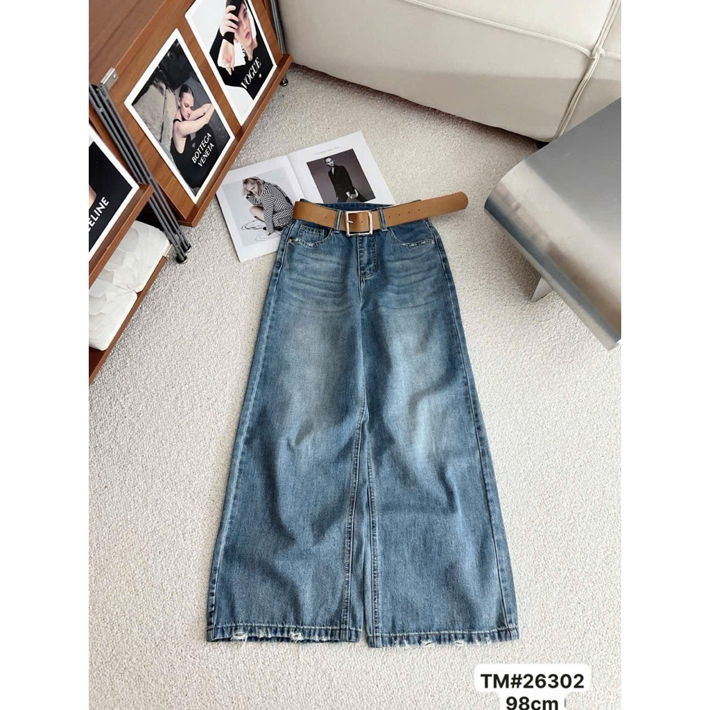 [Sẵn/QC] Quần Jeans Nữ Dáng Suông Dài 98cm Tặng Kèm Đai Basic Dễ Phối #26302