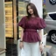 Áo nhún phối tay bồng tôn dáng A075