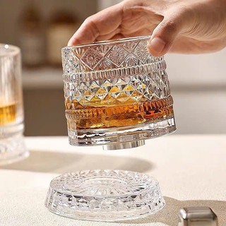 [Ly+Đế Xoay] Ly Thủy Tinh Đế Xoay 280ml, Hoạ Tiết Sang Trọng, Ly Whisky Cocktail Bar Pub Cao Cấp