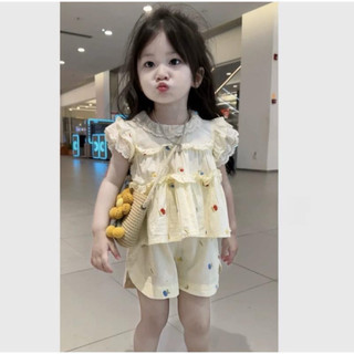 Set bộ áo babadoll + quần thêu hoạ tiết cherry cho bé gái