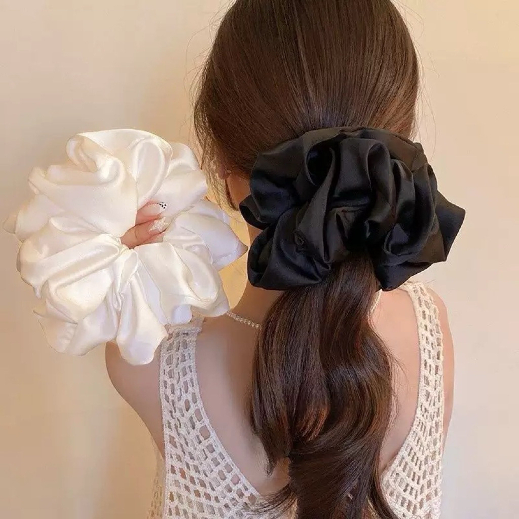 scrunchies ren phồng, cột tóc ren chấm bi