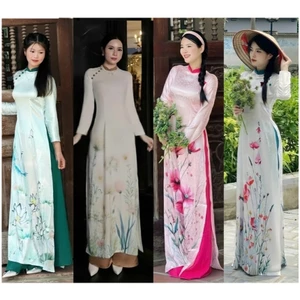 Áo Dài Hoa Sen Nữ Cách Tân Truyền Thống Áo Dài Lụa Nhật Cao Cấp Mềm Mịn Bay Bổng Chụp Ảnh Kỷ Yếu Lung Linh T1530G