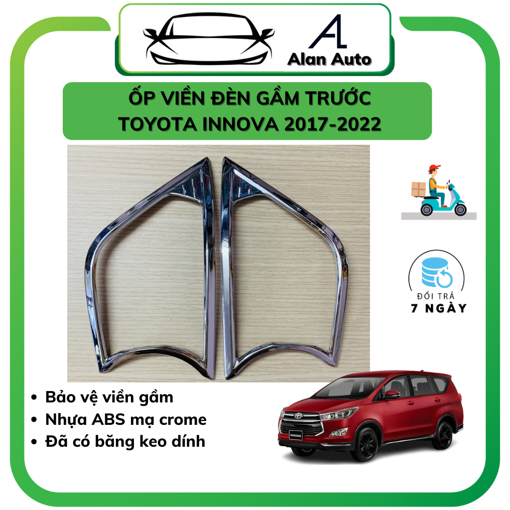 Ốp viền đèn gầm trước xe Toyota Innova 2017-2021, Chất liệu Nhựa ABS mạ crom sáng bóng