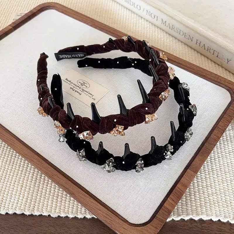 Băng Đô Làm Phồng Tóc Quấn Vải Nhung Cấp, Gắn Đá Pha Lê Loại Đẹp Chắc Chắn. Phụ Kiện Tóc Đẹp, Sang Trọng Phong Cách Pháp