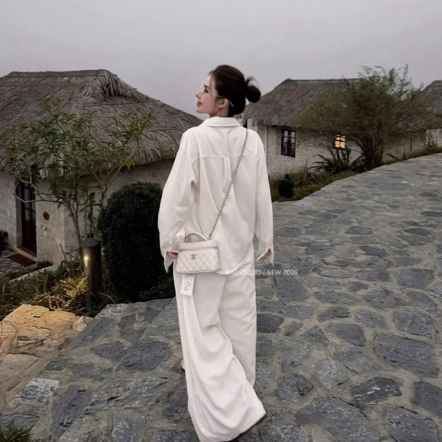 MIU.STUDIO •”Naomi Set” Set áo sơmi đũi from rộng thoải mái phối quần suông ống rộng style basic thanh lịch